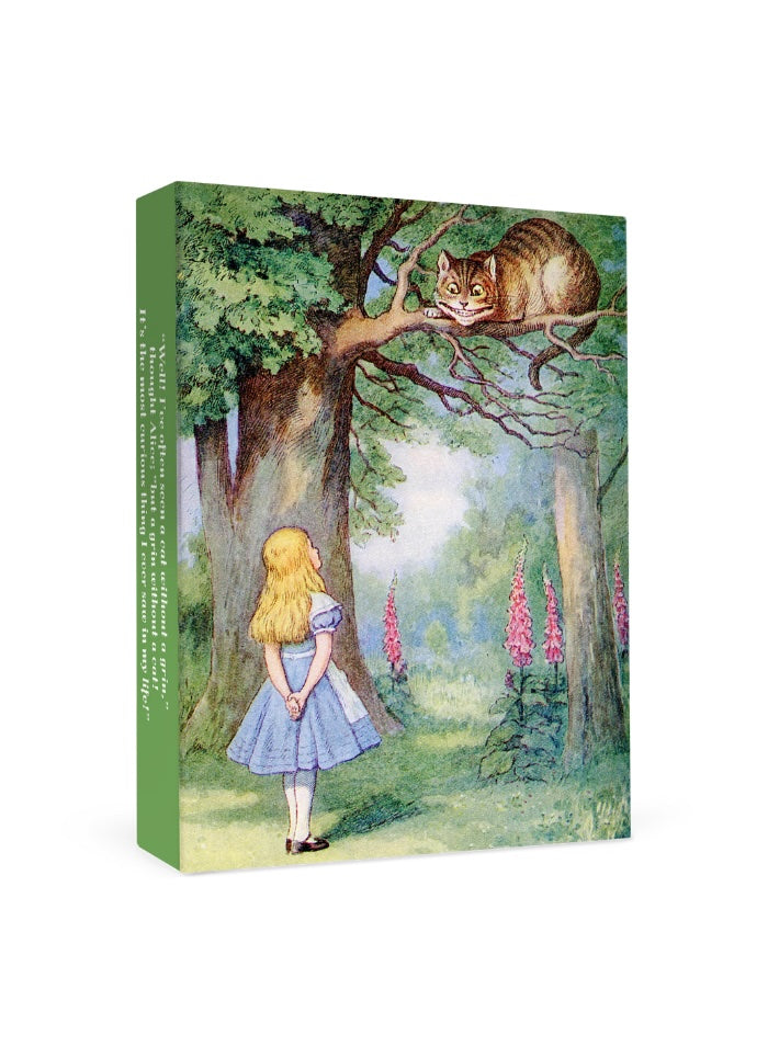 Illustrated book cover with a girl and cat in a forest scene
