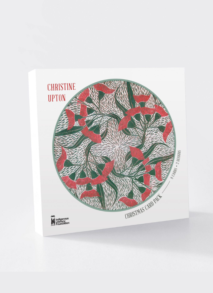 Christine Upton Christmas Card Deck in a white box with a circular illustration of red berries and green leaves on a white background.