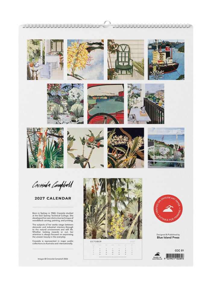 Back page of Cressida Campbell calendar showing image for each month of the year.