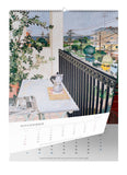 November page of Cressida Campbell calendar with image of a verandah with a table with coffeepot.