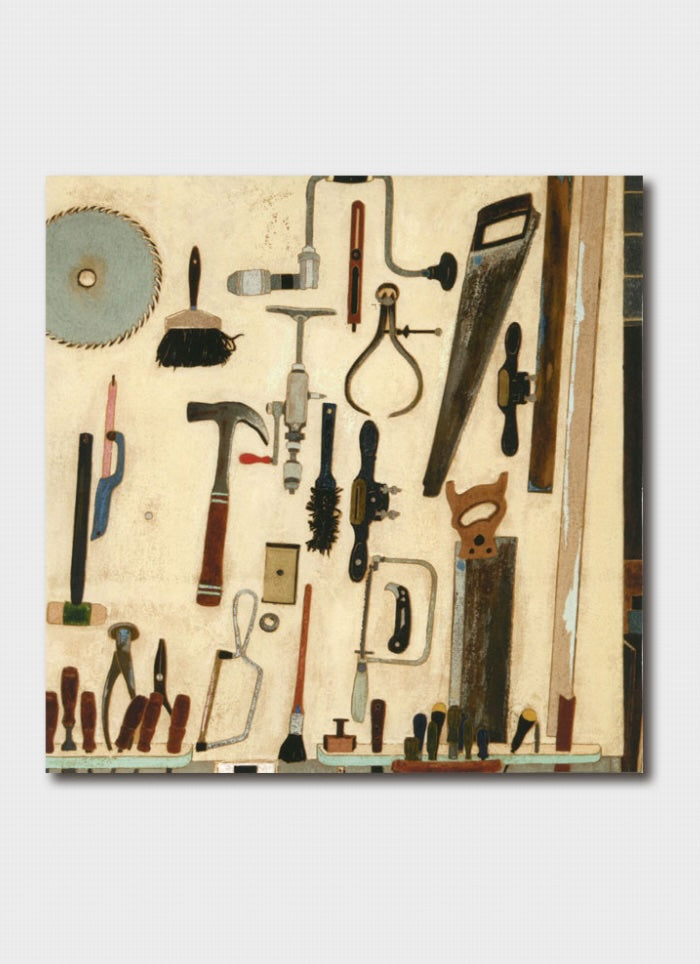 Collection of vintage tools on a textured background
