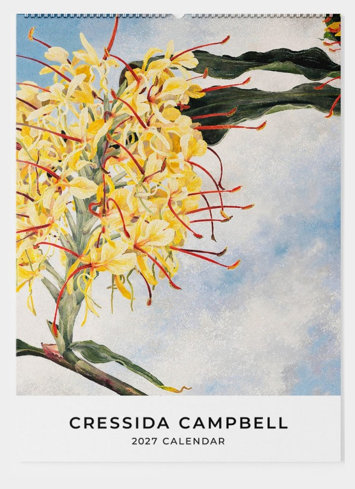 Cressida Campbell 2027 calendar with a floral design on a white background