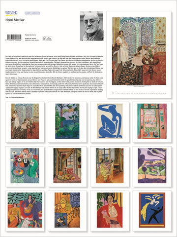 Collection of Henri Matisse artworks and portrait on a white background