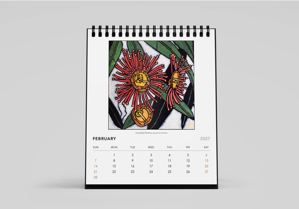 Calendar with a floral design on a gray background