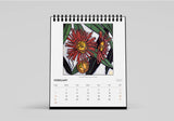 Calendar with a floral design on a gray background
