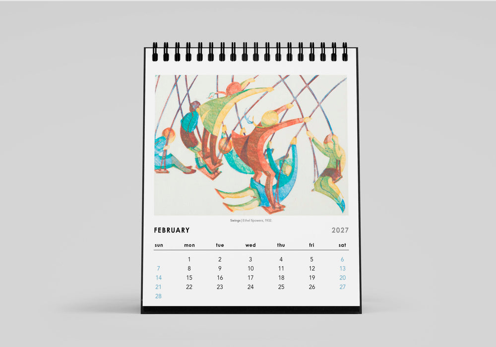 Calendar for February 2027 with colorful illustrations on a white background