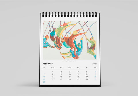 Calendar for February 2027 with colorful illustrations on a white background