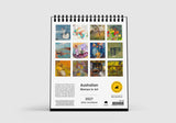 2027 desk calendar titled 'Australian Women in Art' with artistic images on a white background