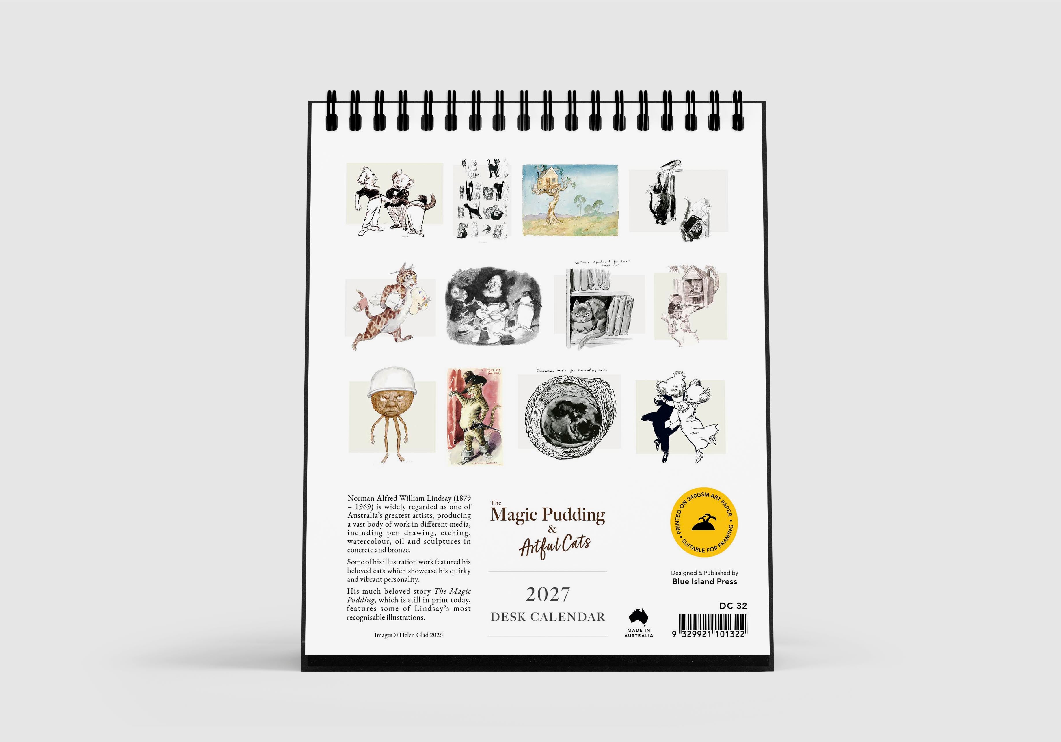 2027 desk calendar with illustrations on a white background