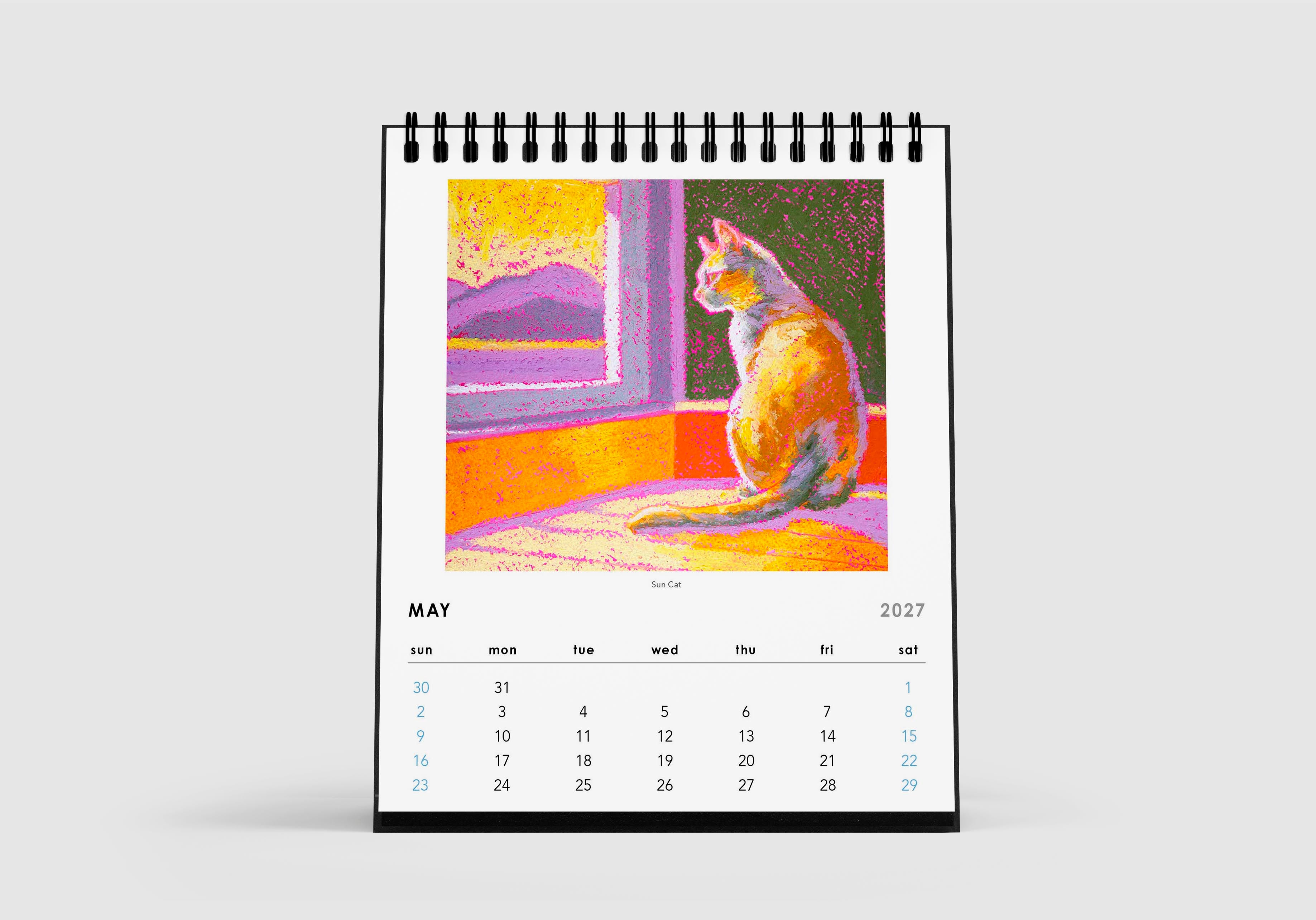 Calendar with a cat illustration on a white background