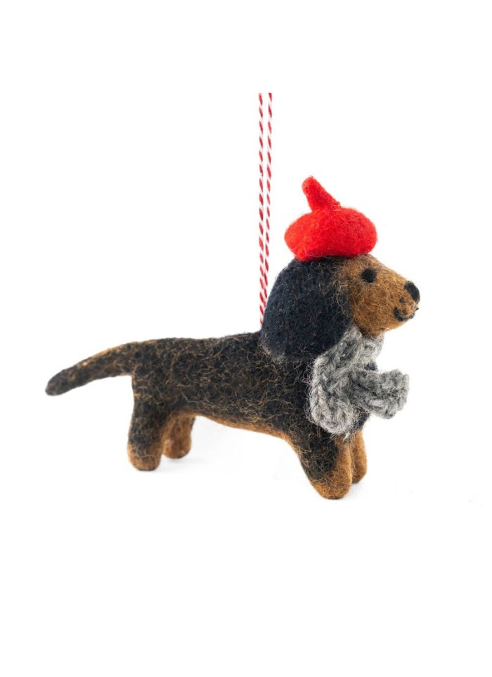 Felt decoration of a Dachshund dog