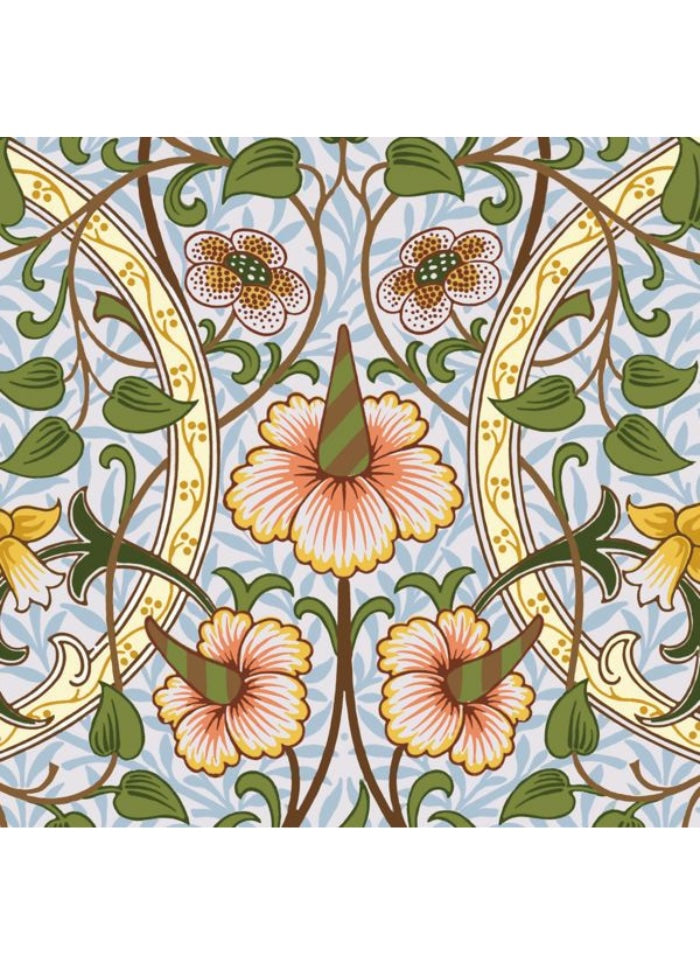 Decorative pattern with flowers and leaves on a blue background