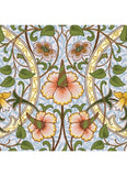 Decorative pattern with flowers and leaves on a blue background