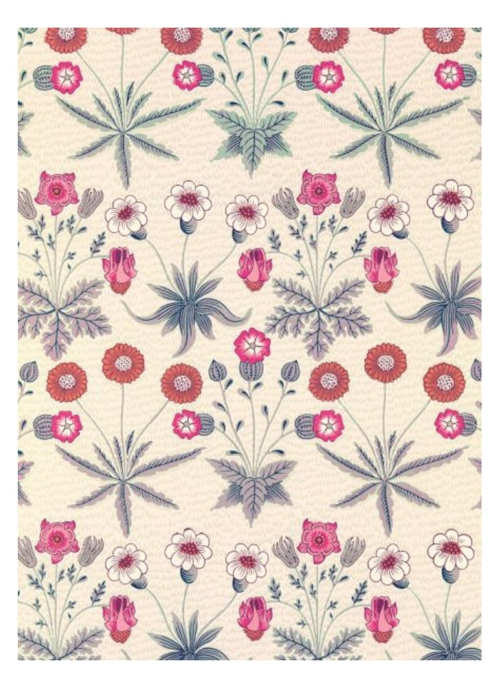 Floral pattern with pink and blue flowers on a beige background