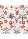 Floral pattern with pink and blue flowers on a beige background