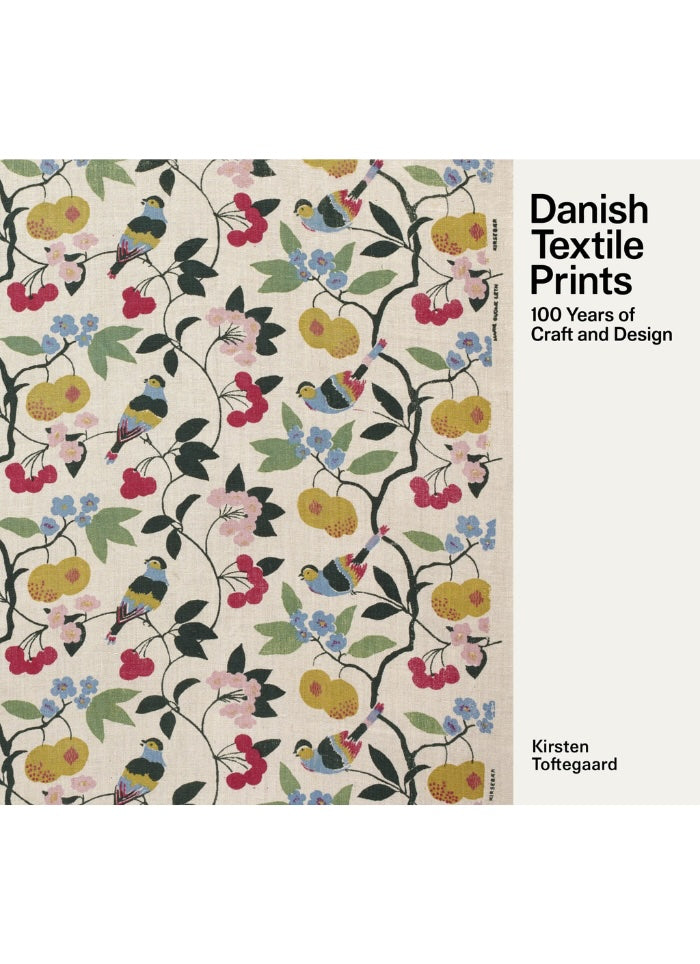 Book cover with Danish textile print design and text about 100 years of craft and design.