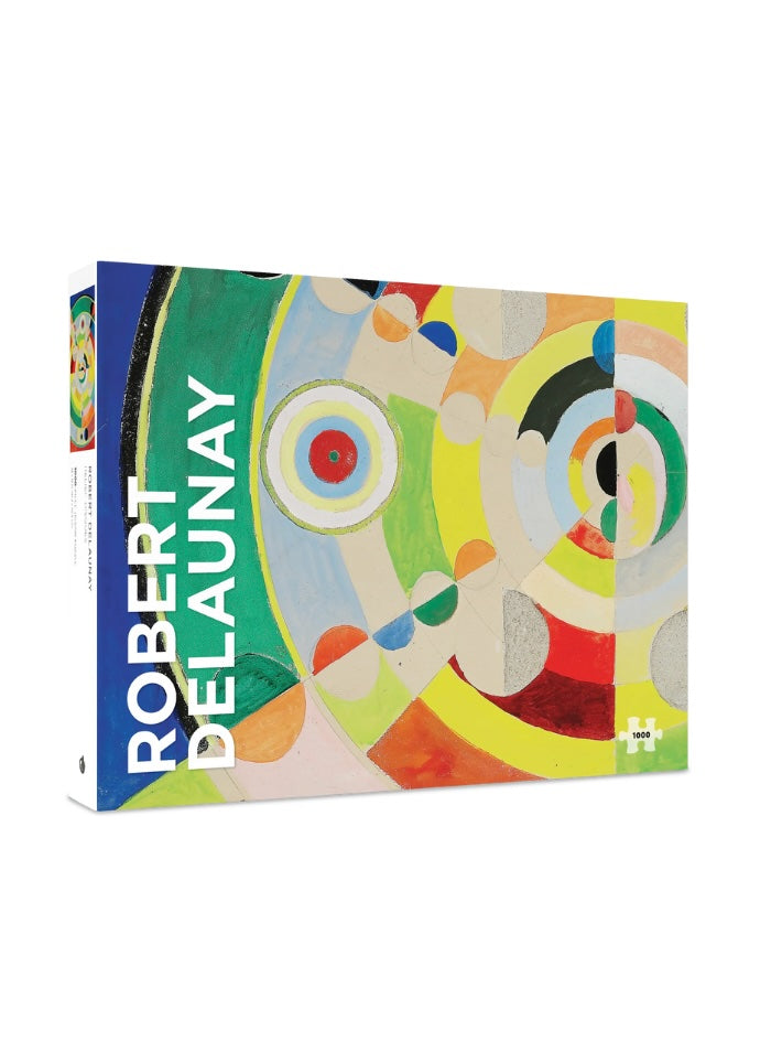Puzzle box with colorful abstract design and 'Robert Delaunay' text on a white background