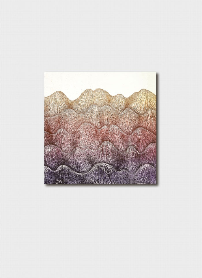 Abstract art print of wavy, multicolored patterns on a white background