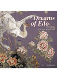 Calendar cover with Japanese-themed design featuring a crane and flowers on a purple background.