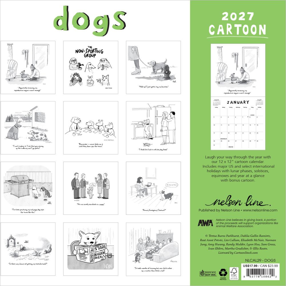 A grid of image of a cartoon for each month of the year.
