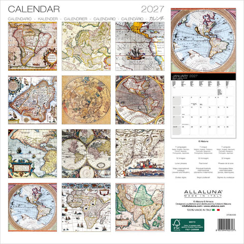 Calendar with vintage map designs and Allaluna branding