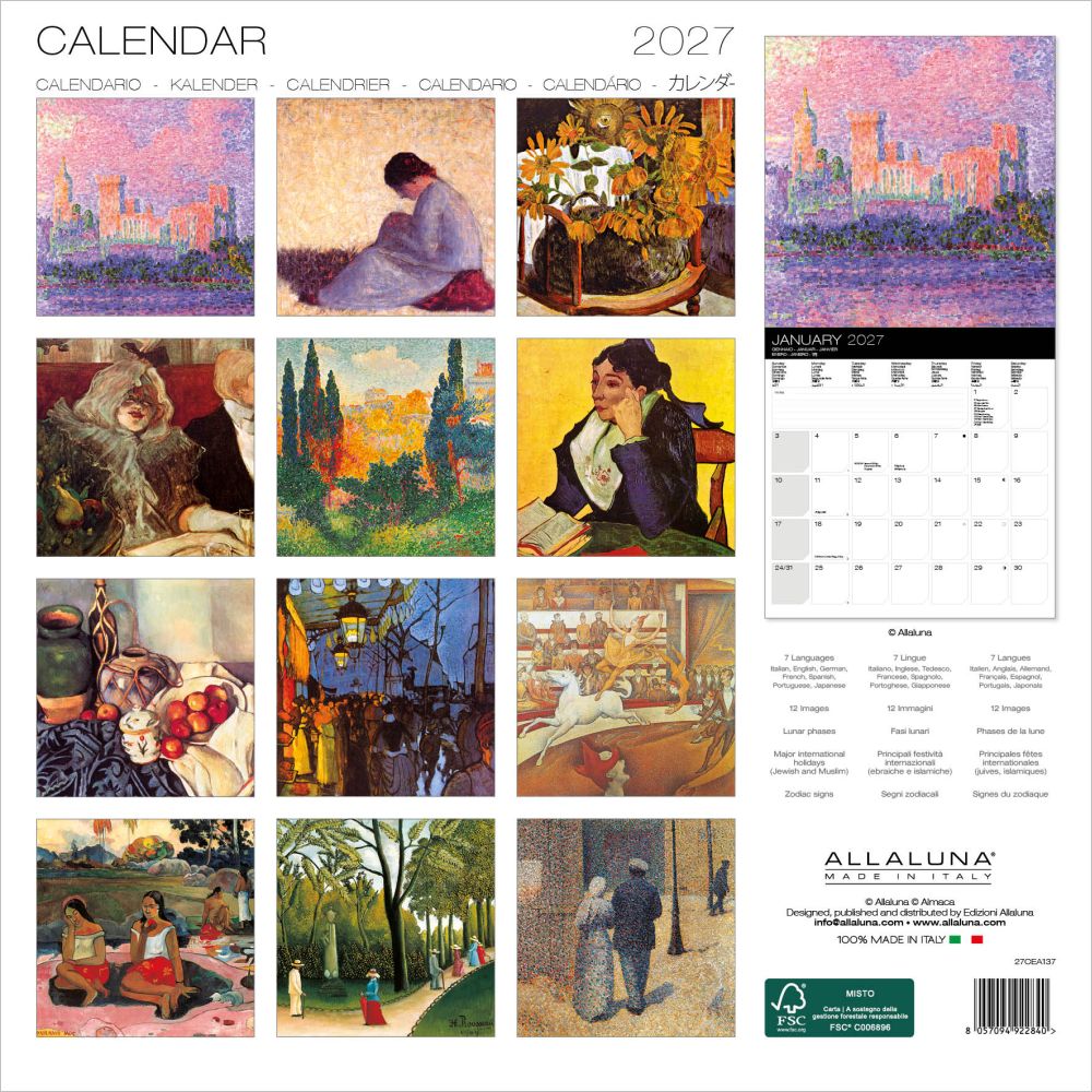 2027 calendar with artistic illustrations on a white background