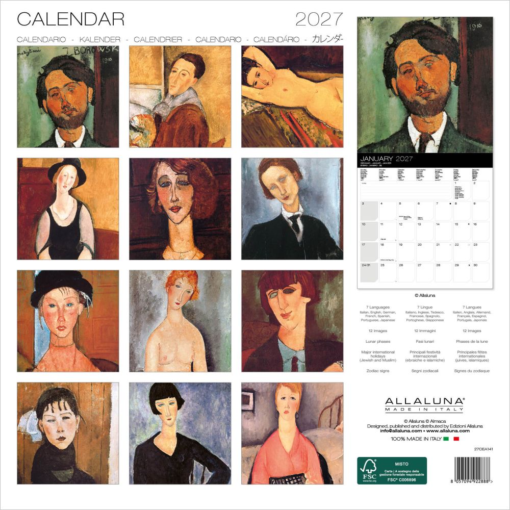 Calendar cover with artistic portraits and Allaluna branding