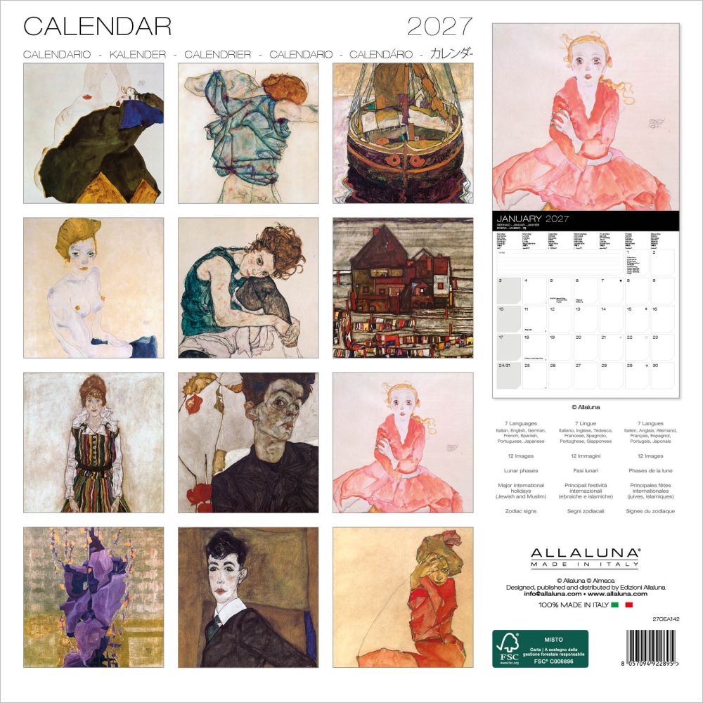 2027 calendar with artistic illustrations on a white background