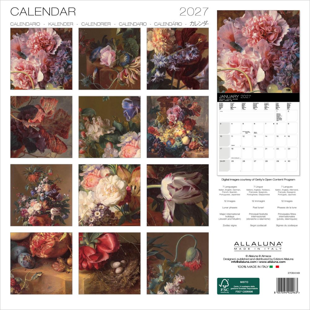 2027 calendar with floral designs and Allaluna branding