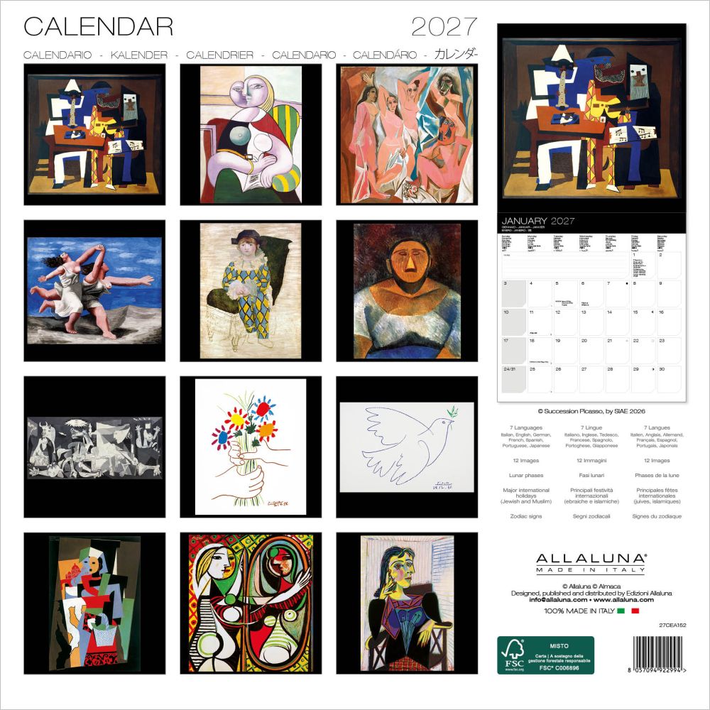 2027 calendar with abstract art designs on a black background