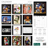 2027 calendar with abstract art designs on a black background