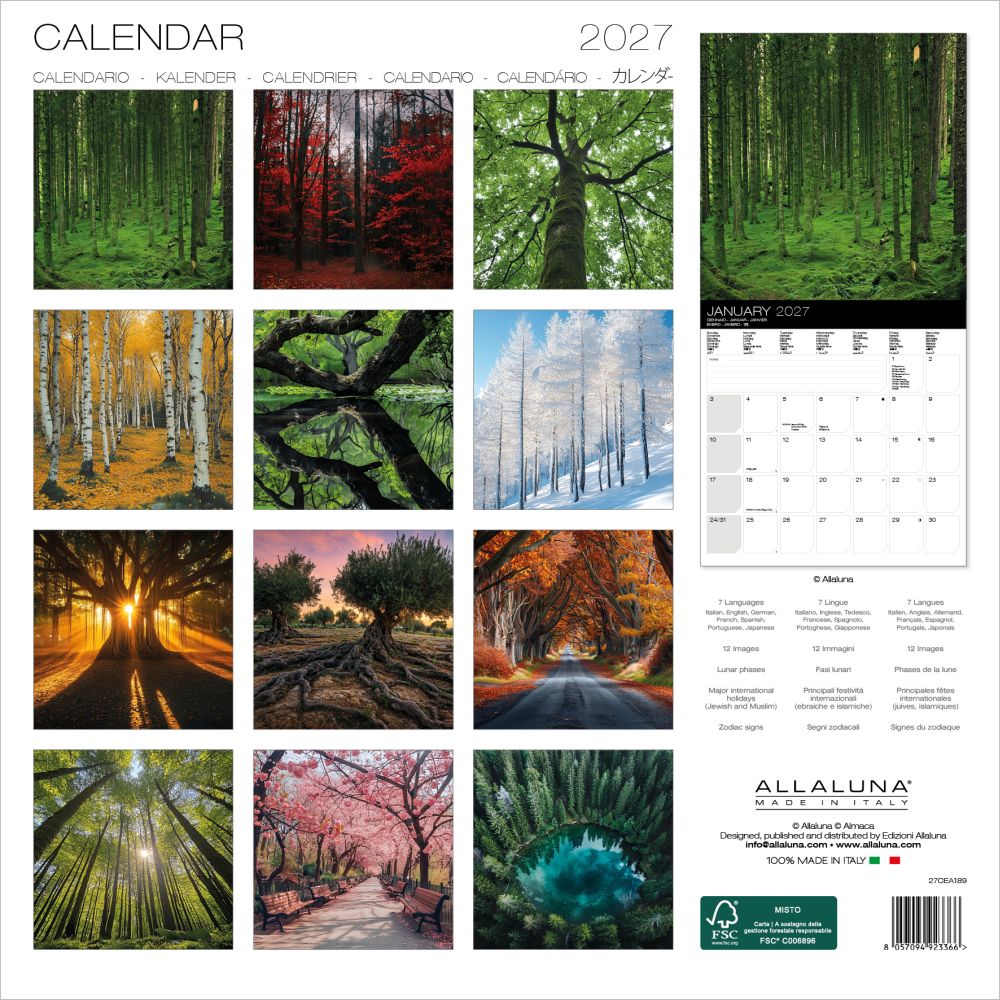 Back cover of Magic Trees calendar with an image for each month.