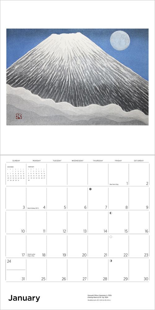 Calendar page with Mount Fuji illustration and January calendar layout