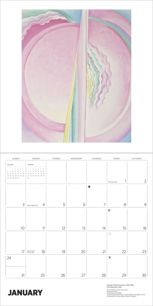 Calendar page for January with a colorful abstract design on a white background