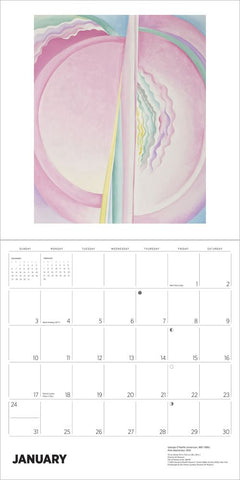Calendar page for January with a colorful abstract design on a white background