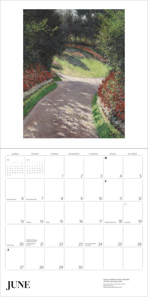 Calendar page for June with a garden path illustration