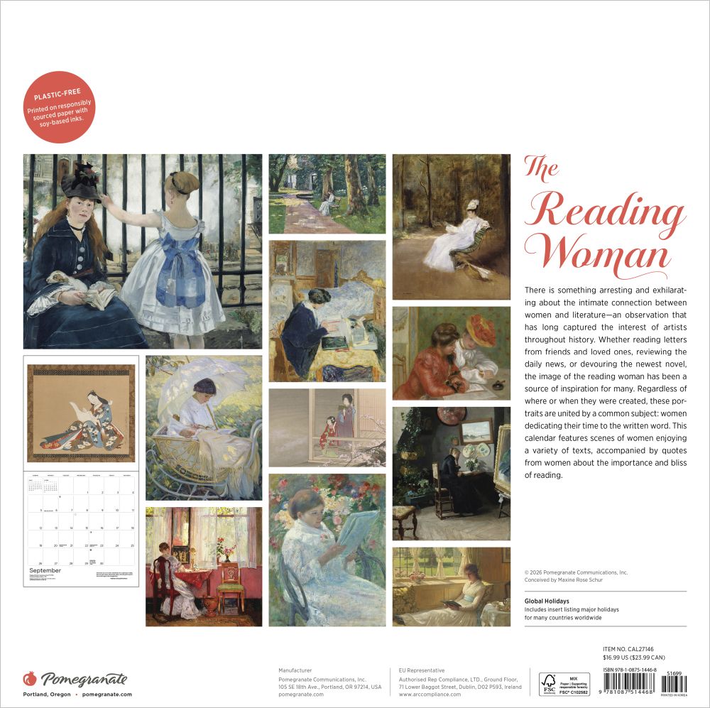 Calendar cover featuring images of women reading with text about the theme of reading.
