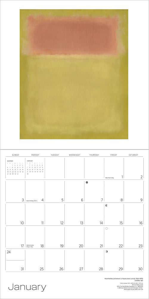 Calendar with abstract art design on a white background