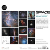 Back cover of calendar featuring images of space and telescopes.