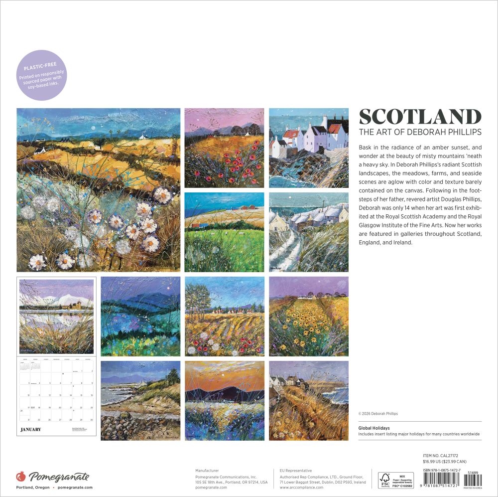 Calendar cover featuring artwork of Scottish landscapes by Deborah Phillips