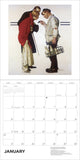 Calendar page with a painting of two men and a golf bag, featuring the month of January.