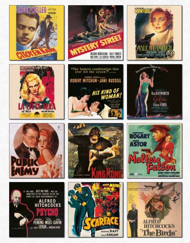 Back cover of a calendar with vintage cinema posters - 1 for each month