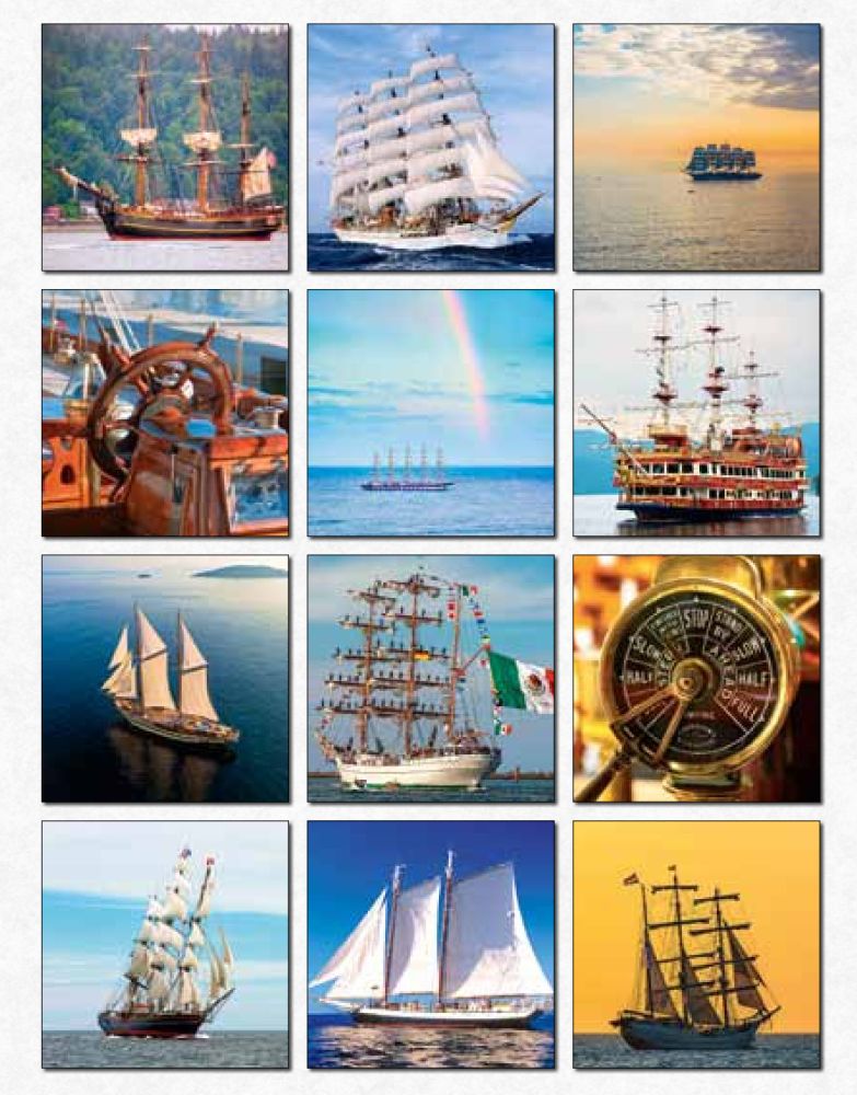 A grid of the images for each month in the Sailing Tall Boats calendar.