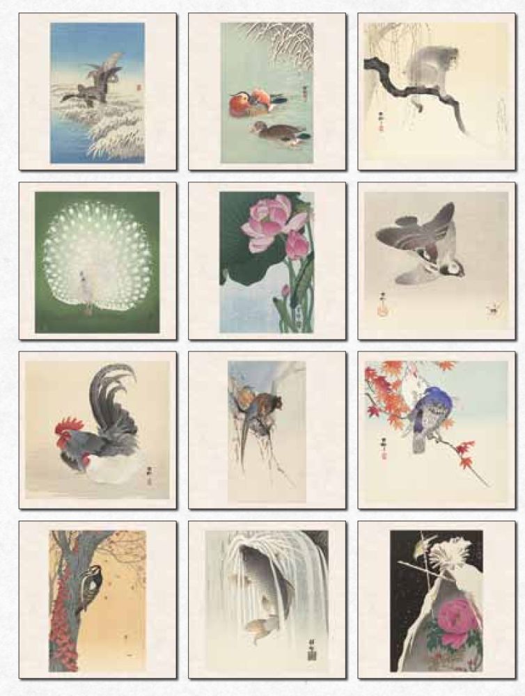 Collection of Japanese woodblock prints featuring various subjects.