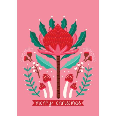 Pink Christmas Card by Emma Whitelaw featuring a red waratah
