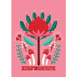 Pink Christmas Card by Emma Whitelaw featuring a red waratah