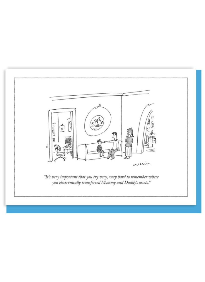 Cartoon in a frame with characters in a room and text about transferring memories.