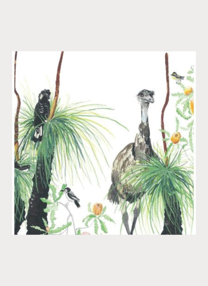 Illustration of birds and plants on a white background