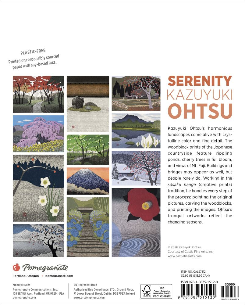 Back cover of calendar featuring artwork by Kazuyuki Ohtsu with various landscapes and nature scenes.