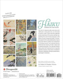 Back cover of calendar featuring Japanese art and poetry with text about haiku.